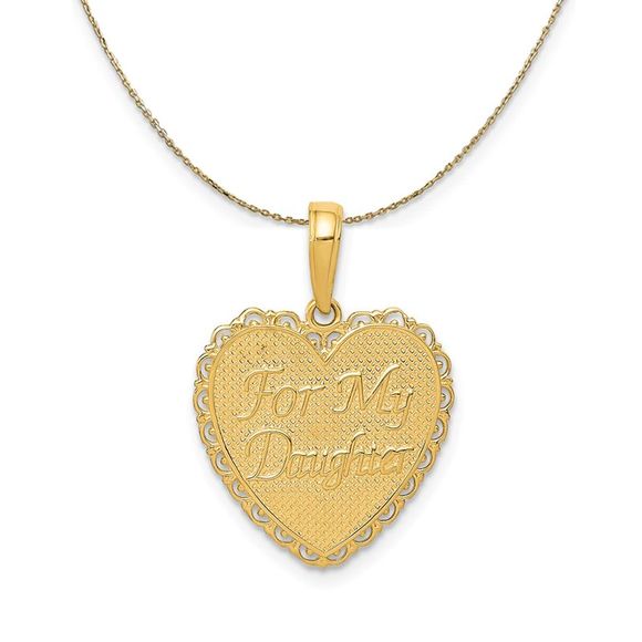 14k Yellow Gold For My Daughter Reversible Heart Necklace - 18 Inch